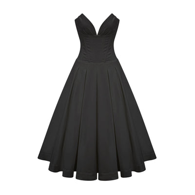 Katherine Black Off-Shoulder Corset Midi Dress