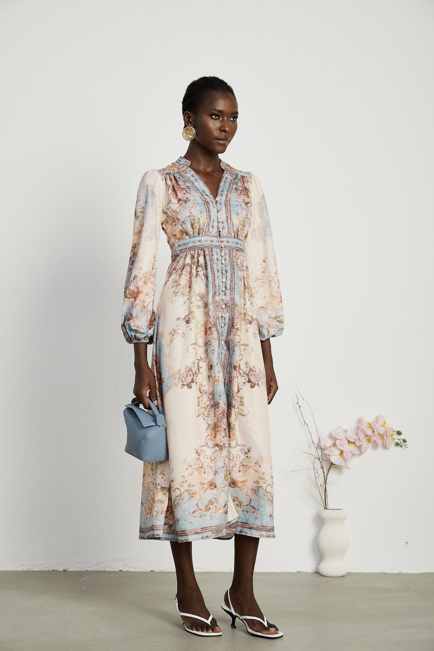 Camille floral-print long-sleeve boho dress