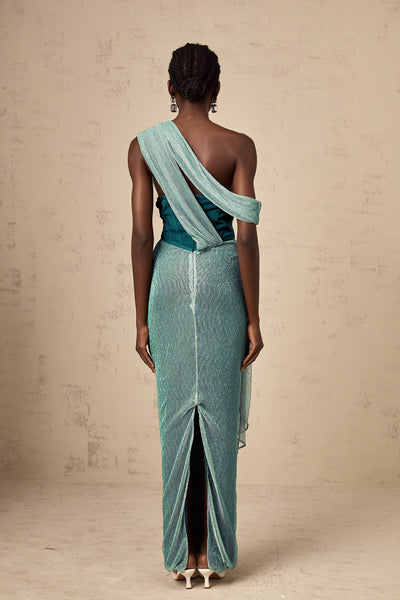 Delphine ribbon-design corset maxi dress in Green