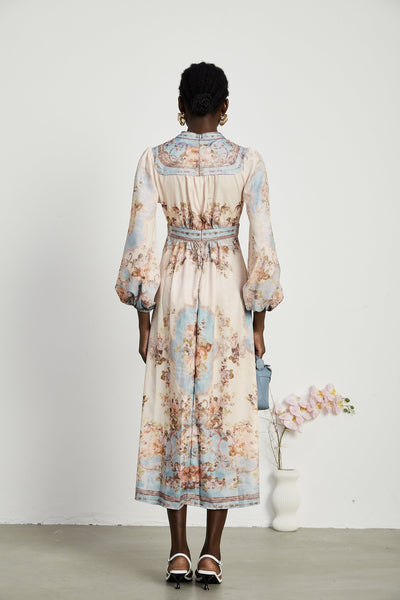 Camille floral-print long-sleeve boho dress