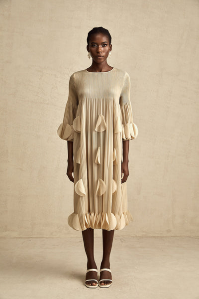 Alizée 3d-petal pleated midi dress