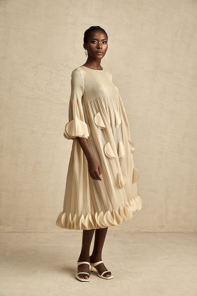 Alizée 3d-petal pleated midi dress