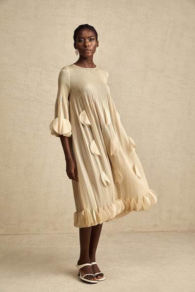 Alizée 3d-petal pleated midi dress