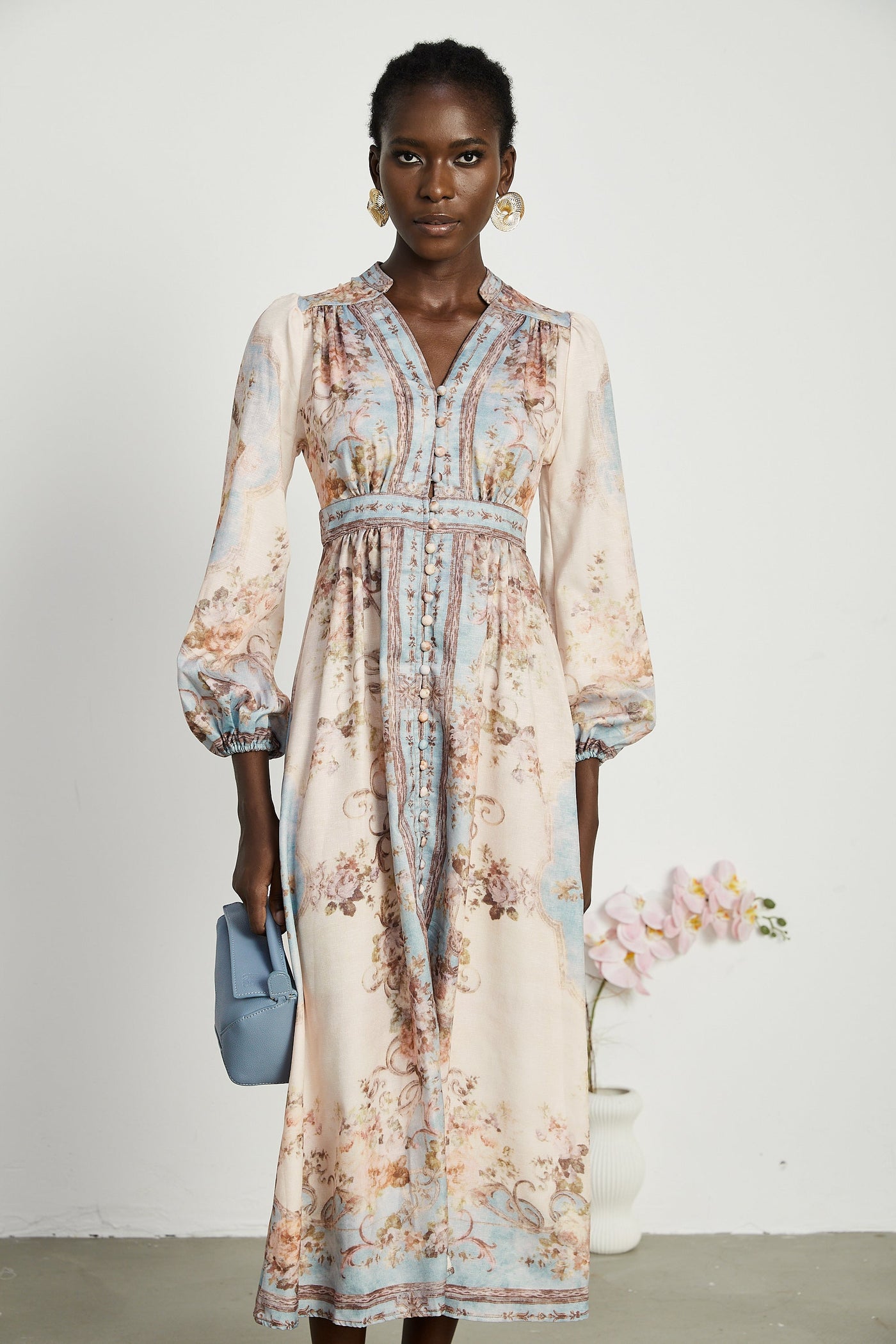 Camille floral-print long-sleeve boho dress