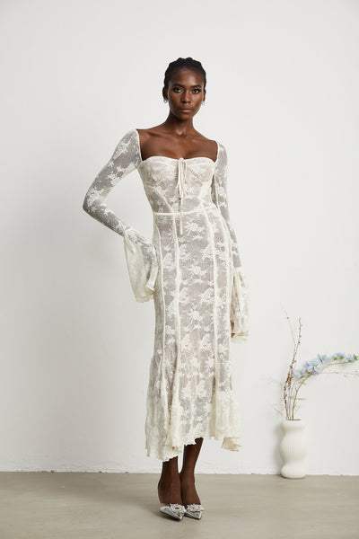 Marlene White Flared Lace Maxi Dress