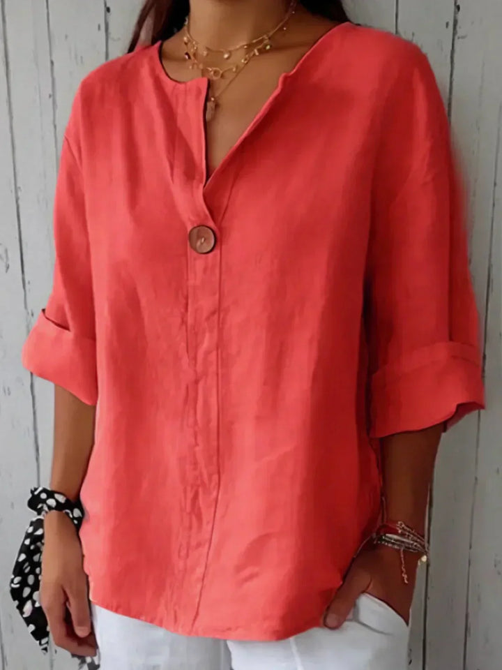 Relaxed Linen V-Neck Blouse with Effortless Everyday Fit