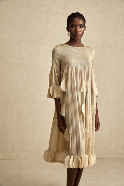 Alizée 3d-petal pleated midi dress