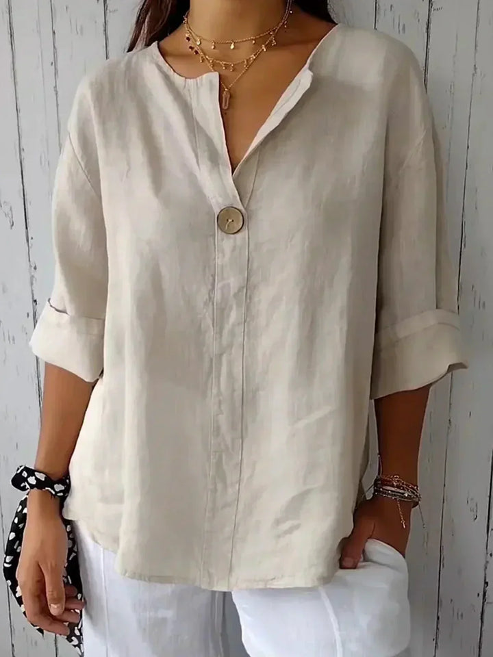 Relaxed Linen V-Neck Blouse with Effortless Everyday Fit