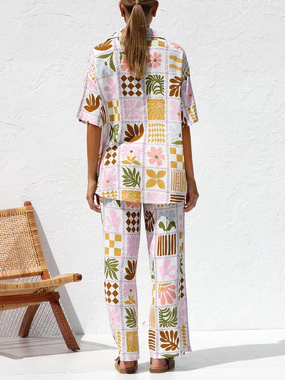 Casual Multicolor Printed Holiday Ethnic Style Top Wide Leg Pants Suit