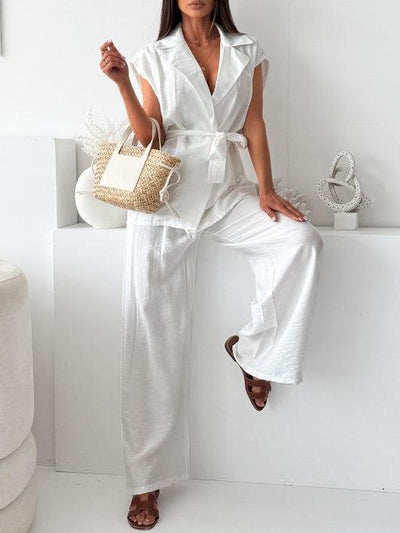 White Sleeveless Suit Wide-leg Pants Two-piece Suit