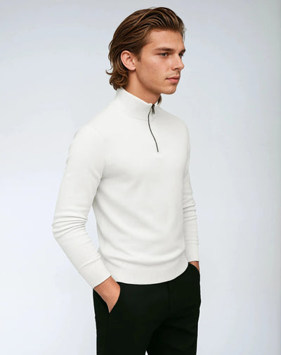 Polyester Zip Sweater with Low Collar