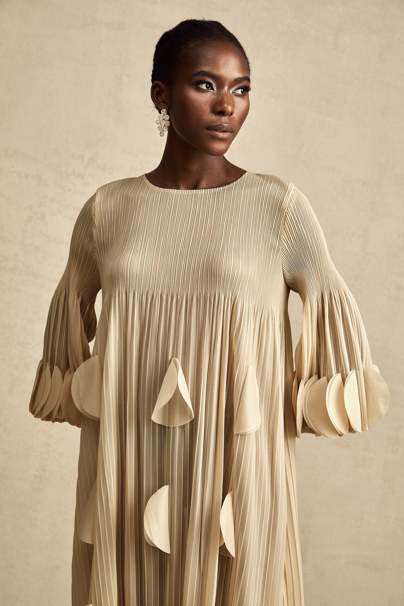 Alizée 3d-petal pleated midi dress