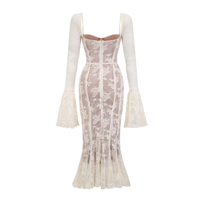 Marlene White Flared Lace Maxi Dress