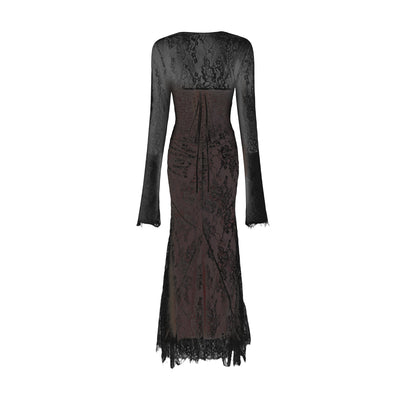 Valérie white floral lace mesh maxi dress