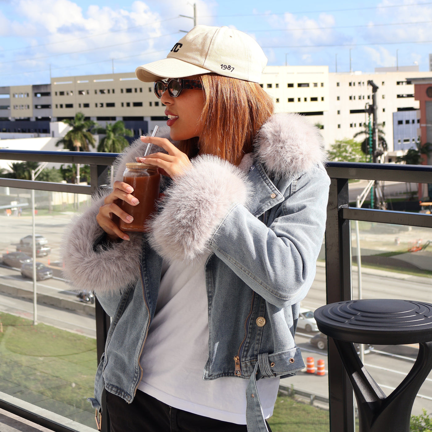 Faux Fur Collar Denim Jacket