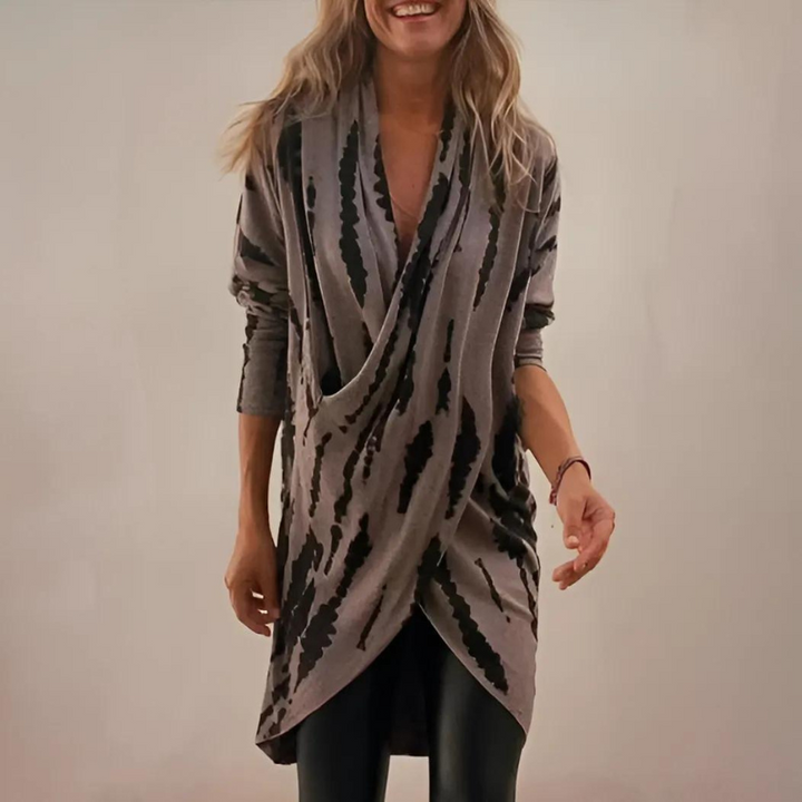 Printed Draped Cardigan with Relaxed Elegant Fit