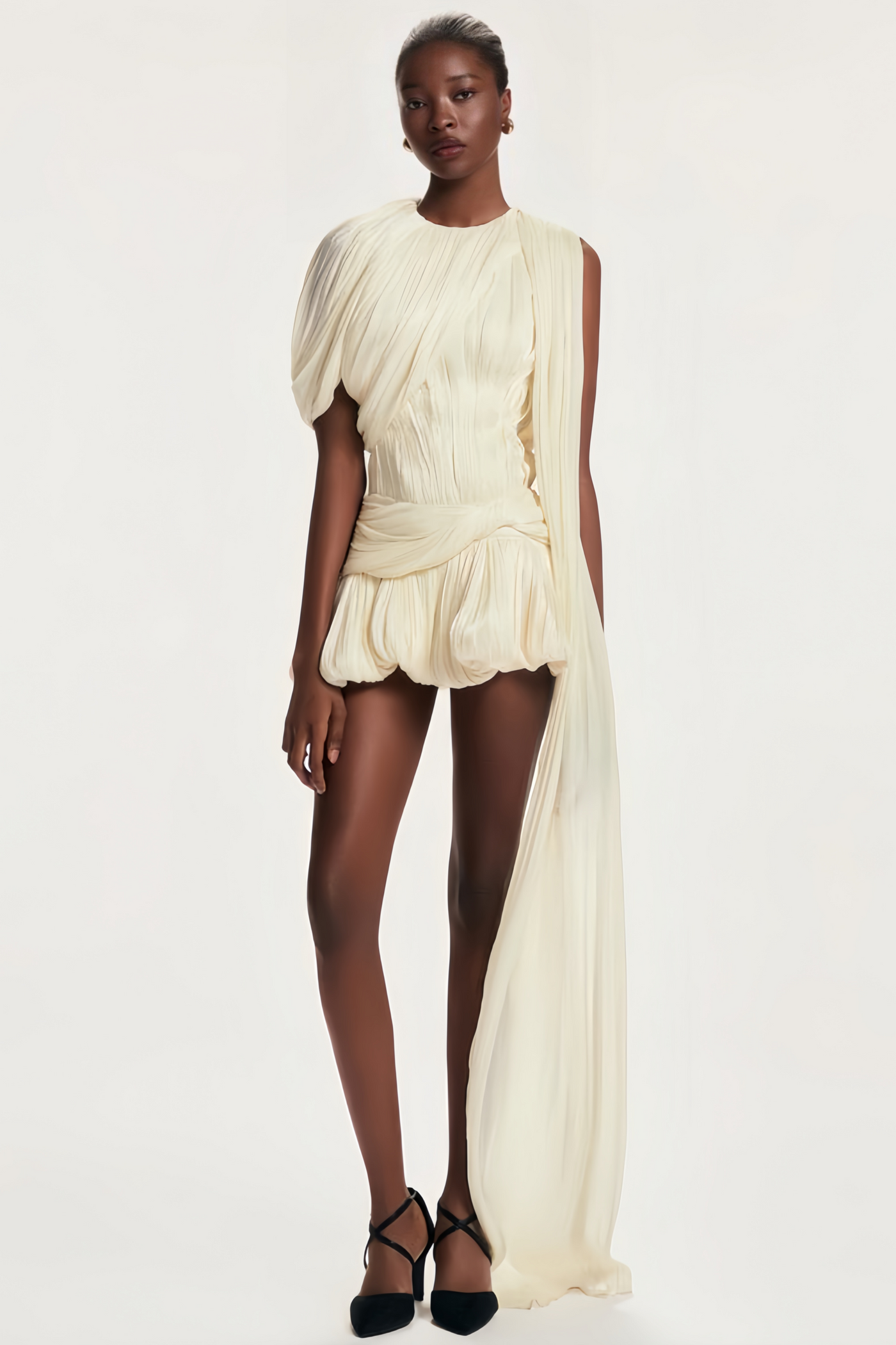 Cyrielle Pleated Mini Dress with Ribbon Design Accent