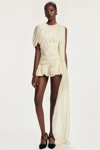 Cyrielle Pleated Mini Dress with Ribbon Design Accent