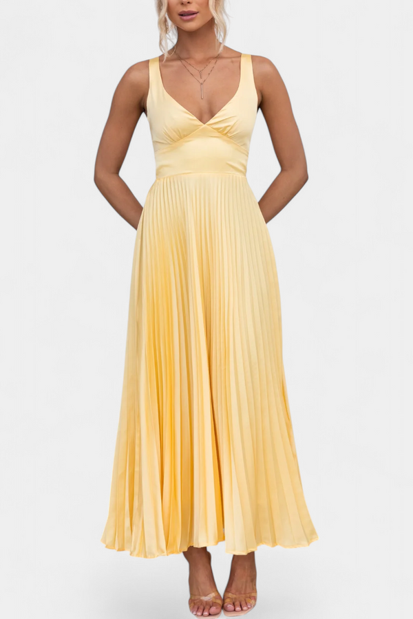 Arlena Strappy Pleated Dress with Crisscross Back