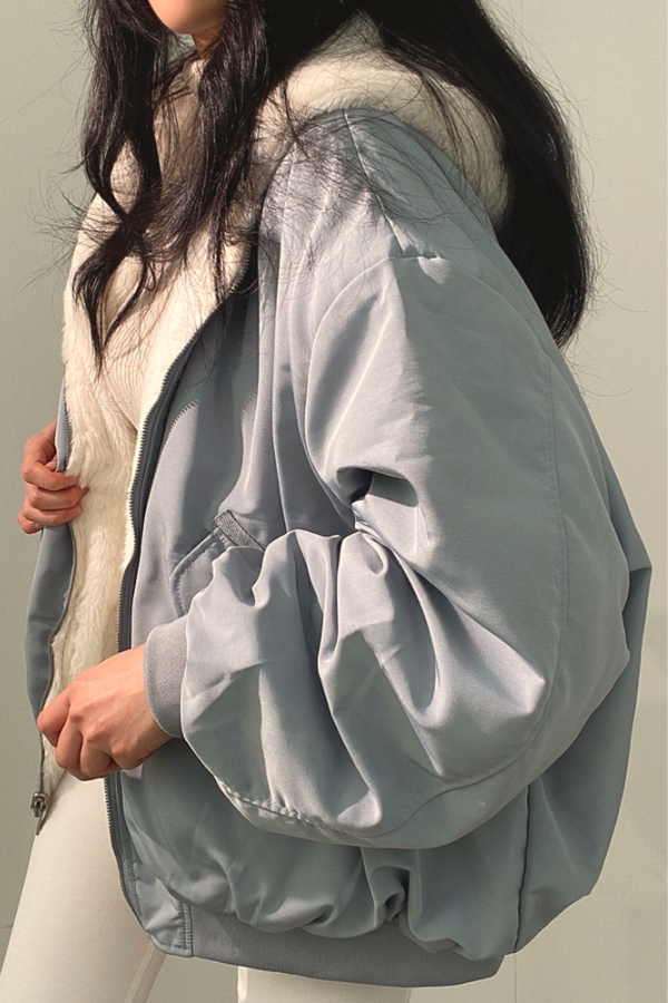 Oversized teddy coat with hood - reversible padded women's jacket