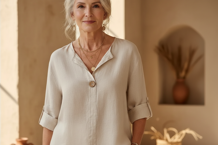 Relaxed Linen V-Neck Blouse with Effortless Everyday Fit