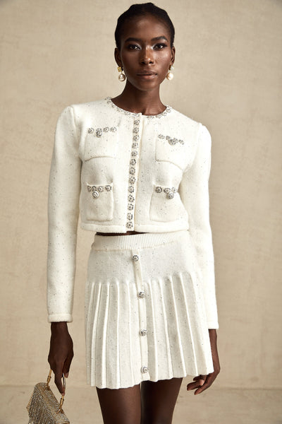 Fabienne white embellished jacket & skirt matching set