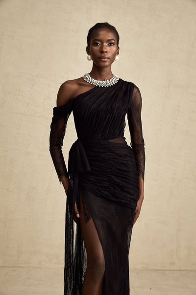 Jeanne black one-shoulder cut-out maxi dress