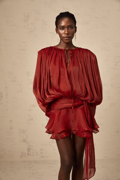 Eugénie Red Fully Pleated Ruffled Mini Dress