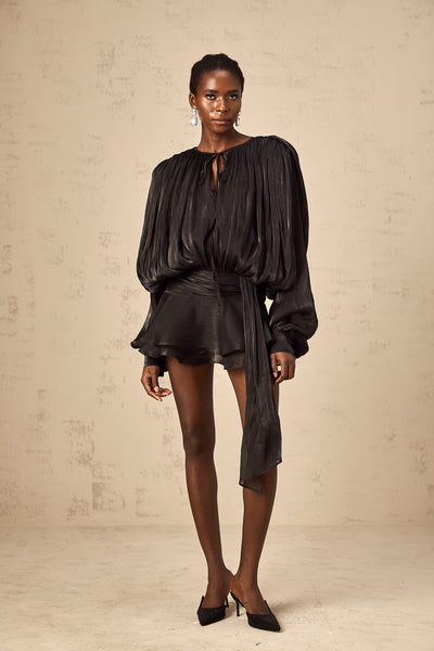 Eugénie Black Fully Pleated Ruffled Mini Dress