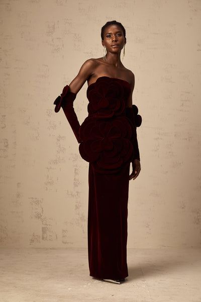 Azura Red Floral Appliqué Maxi Dress