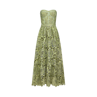 Inès lace floral embroidered cut-out midi dress in Green
