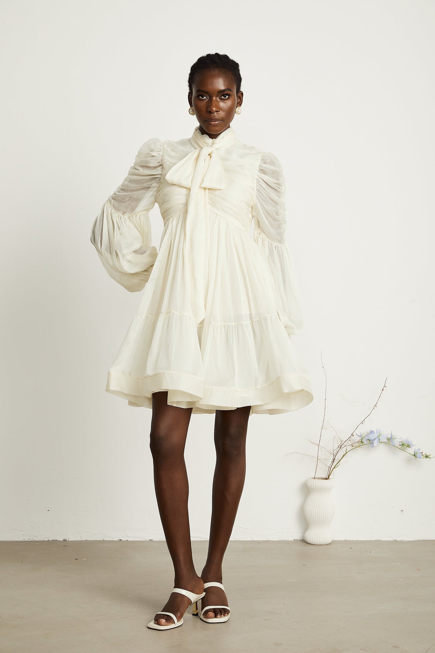Thibaulte tuck-detail pleated tulle mini dress