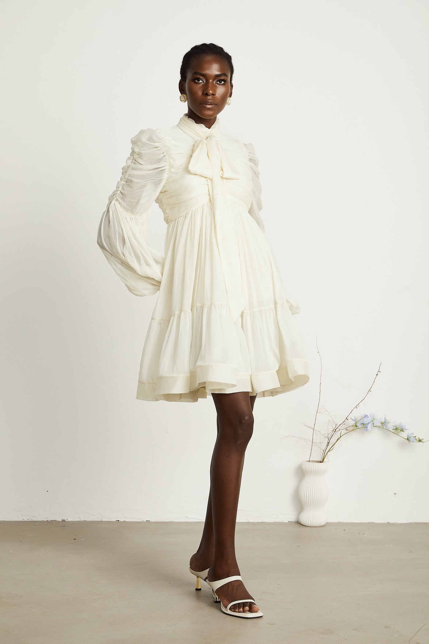 Thibaulte tuck-detail pleated tulle mini dress