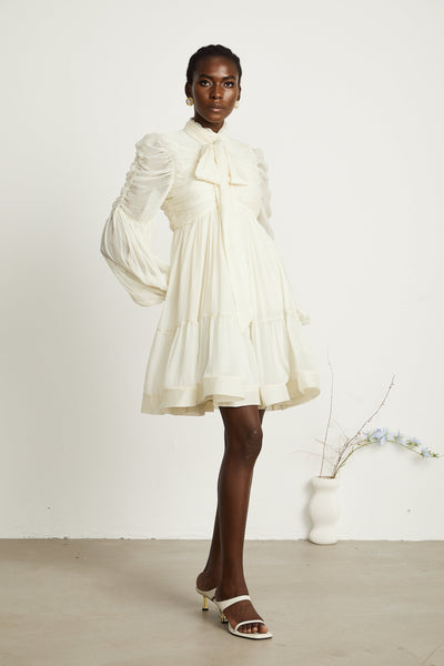 Thibaulte tuck-detail pleated tulle mini dress