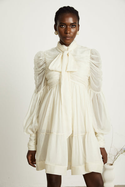 Thibaulte tuck-detail pleated tulle mini dress