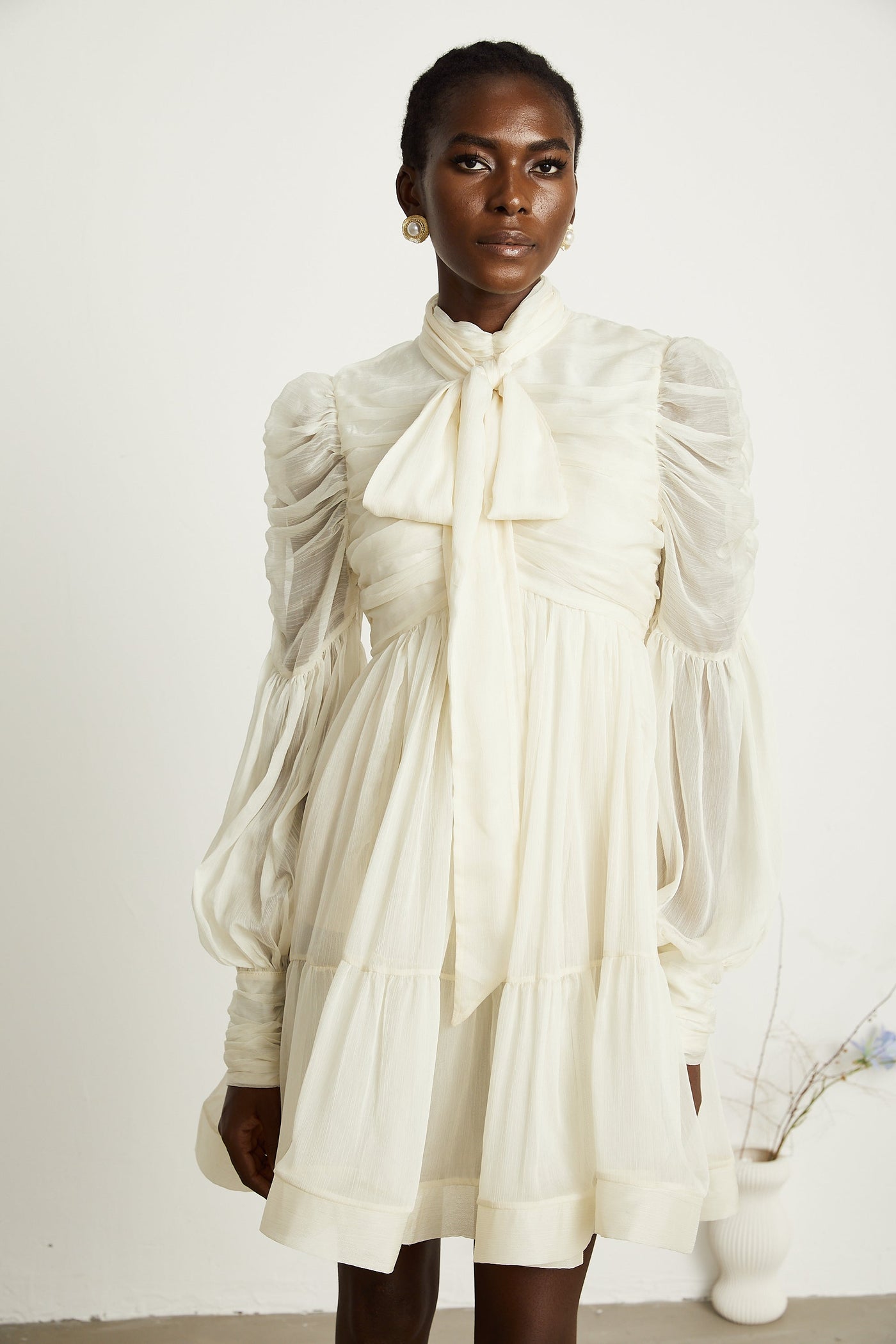 Thibaulte tuck-detail pleated tulle mini dress