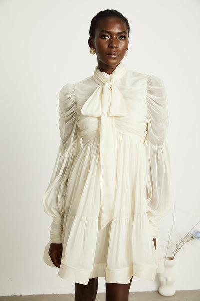 Thibaulte tuck-detail pleated tulle mini dress