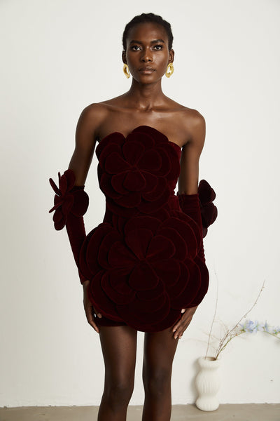 Azura Red Floral Appliqué Mini Dress