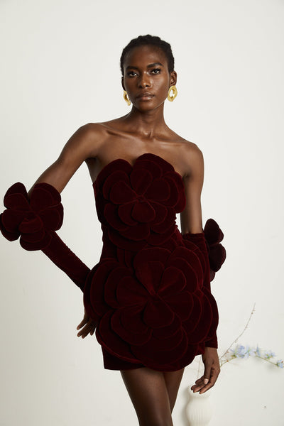Azura Red Floral Appliqué Mini Dress
