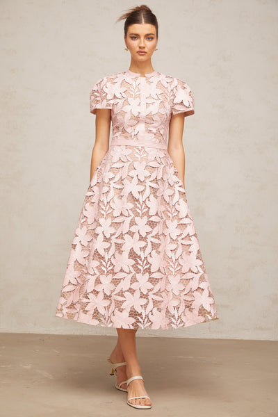 Vérane pink guipure-lace midi dress