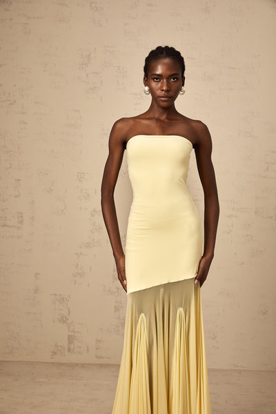 Josiane yellow off-shoulder sheer tulle maxi dress