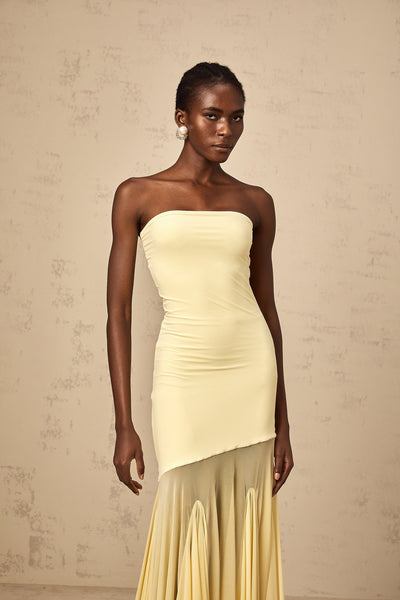 Josiane yellow off-shoulder sheer tulle maxi dress