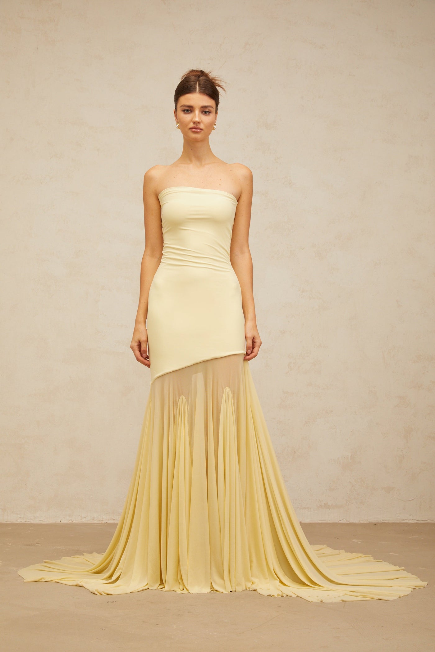 Josiane yellow off-shoulder sheer tulle maxi dress