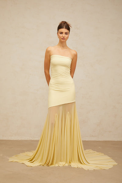 Josiane yellow off-shoulder sheer tulle maxi dress