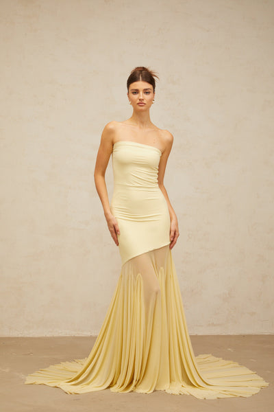 Josiane yellow off-shoulder sheer tulle maxi dress