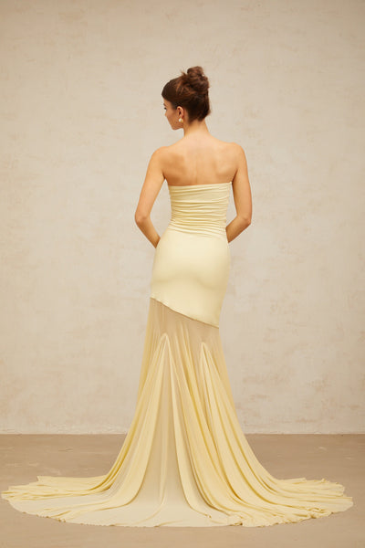 Josiane yellow off-shoulder sheer tulle maxi dress