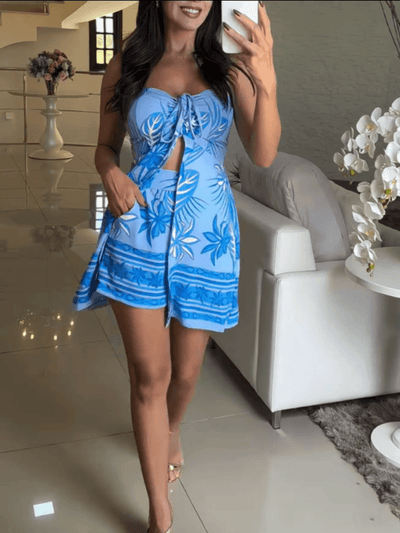 Printed shorts and chest wrap two-piece set