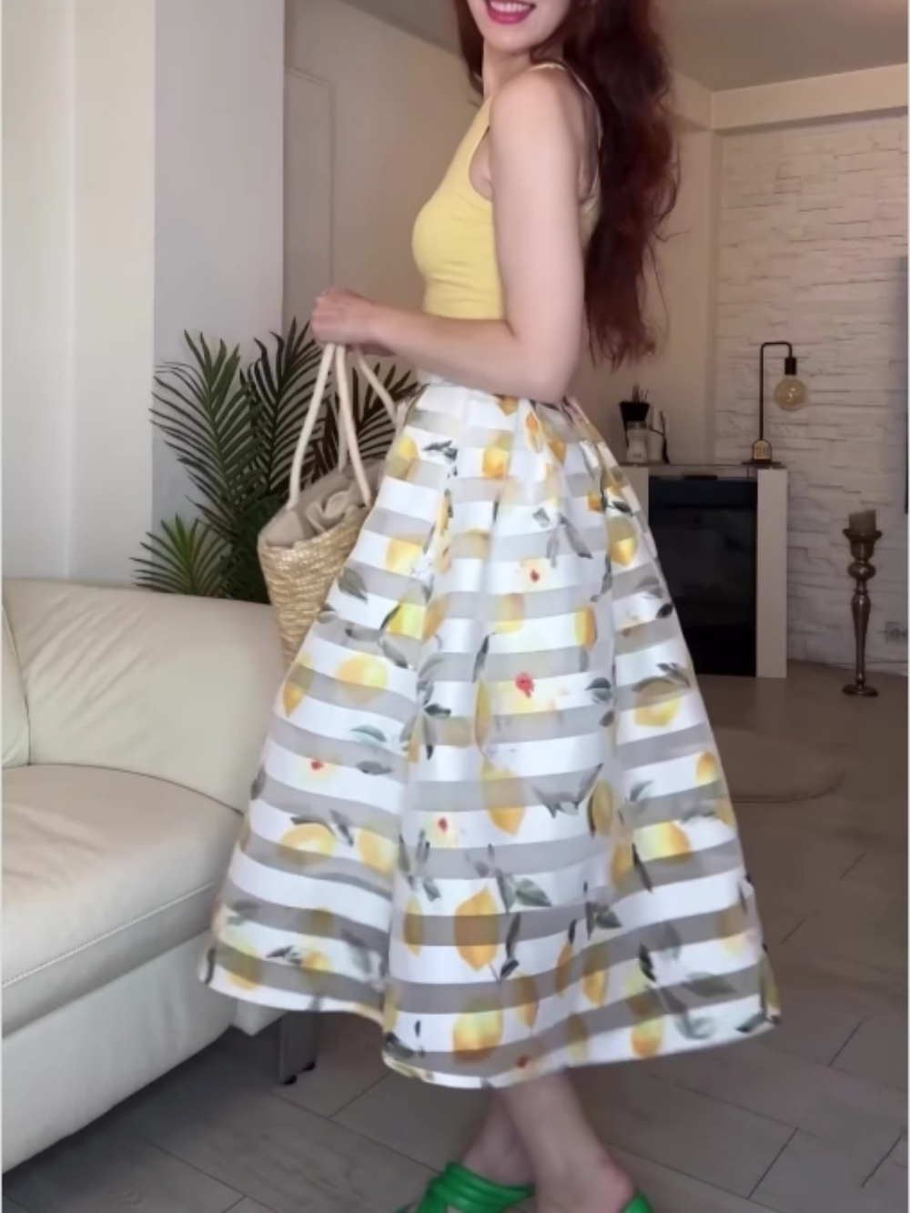 Yellow vest and lemon striped skirt suit