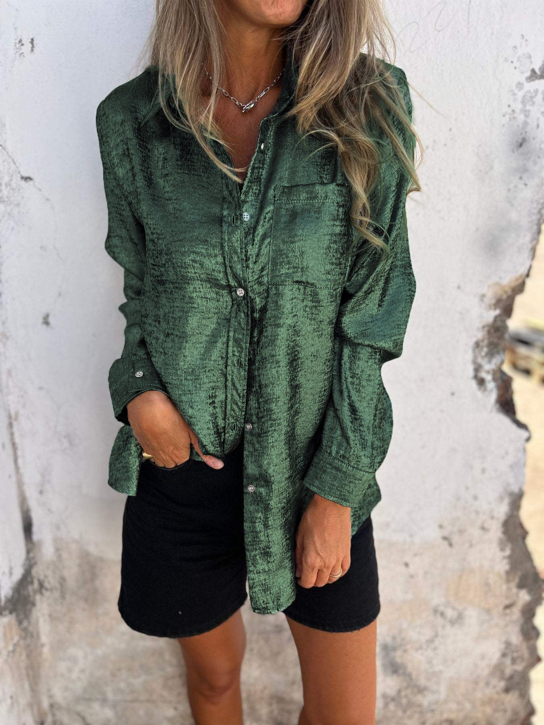Metallic Button-Up Shirt with Relaxed Statement Fit