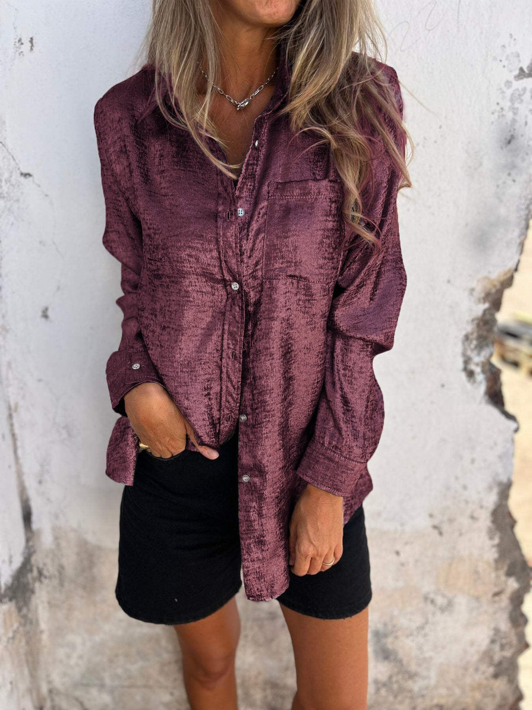 Metallic Button-Up Shirt with Relaxed Statement Fit